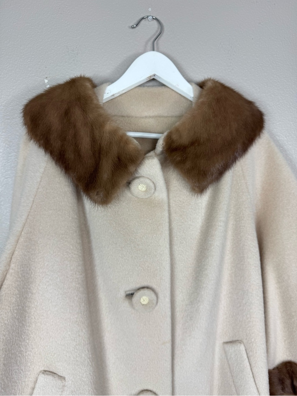 Forstmann tan Wool Penny Lane Coat Real Mink Fur Trim - Picture 8 of 16